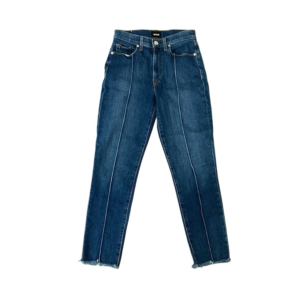 Hudson Jeans High Rise Straight Leg Raw Hem Womens Size 27 Dark Wash Denim Pants
